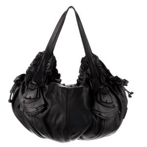 Valentino Garavani "Idylle" Hobo Black Leather Ruffles - NEVER USED
